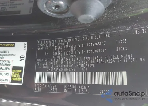 2022 Toyota Corolla Cross Le из США, поврежденный, VIN 7MUCAAAG3NV030793